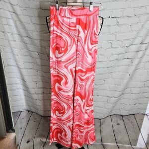 Shein Retro Style Pink Swirl Flare Leg Pull On Pants Size XS